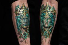Glowing Teal And Gold Tattoos