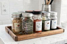 Gourmet Kitchen Spice Jars With Tray