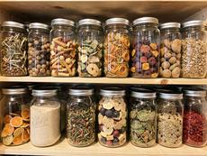 Pantry Jars Filled With Various Dried Foods