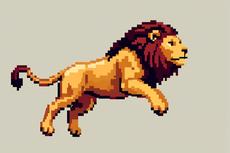 Pixelated Lion Leaps